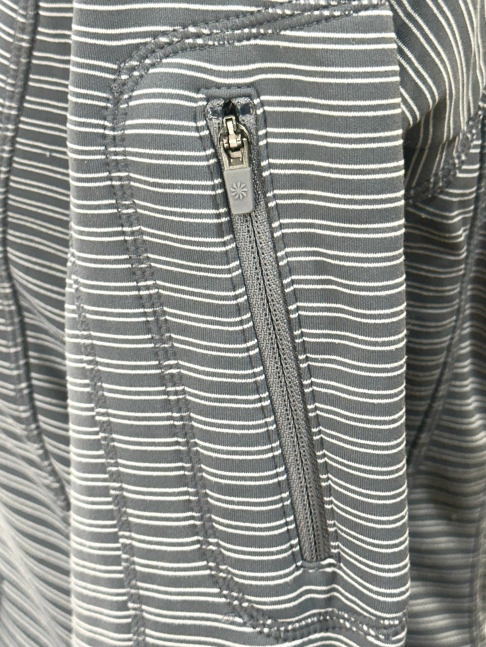 NWOT Athleta Stripped Performance Full Zip Hoodie Women’s Small Gray and White - Picture 5 of 10